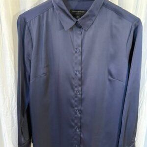Banana Republic Classic Fit Satiny Solid Navy Blue Button Down